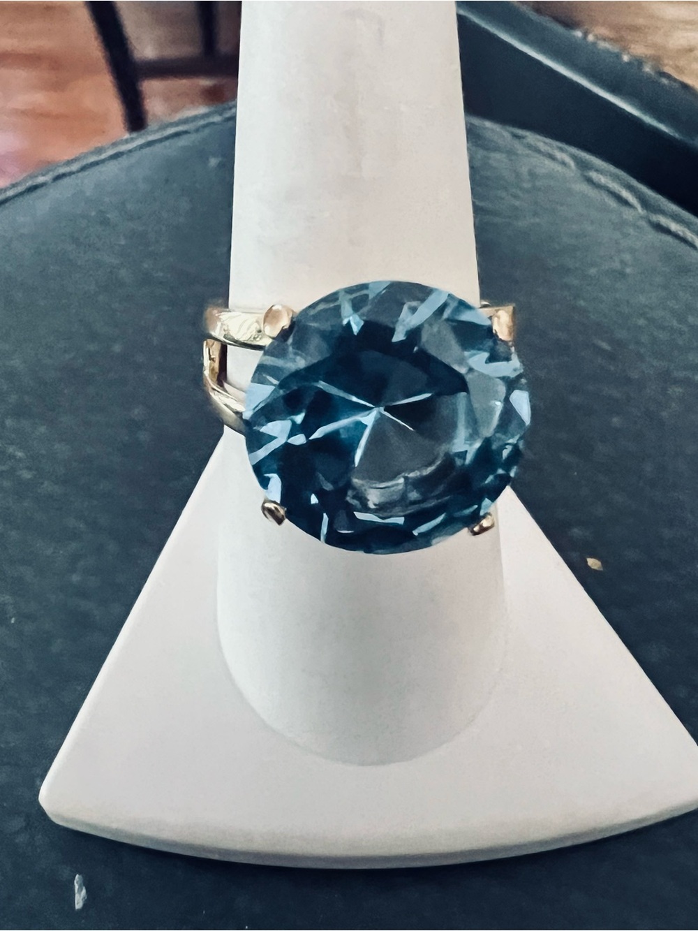 Gold Cocktail Ring with Large Blue Gemstone - Women Jewelry